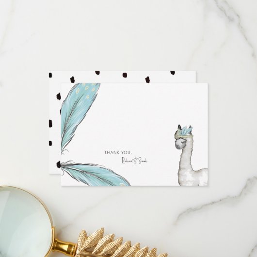 Carte De Remerciements Baby shower Boho Llama Custom Thank You Note (Devant/Arrière en situation)