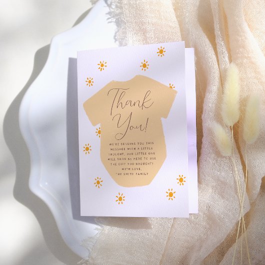 Carte De Remerciements Baby shower Boho Sun Little Sunshine
