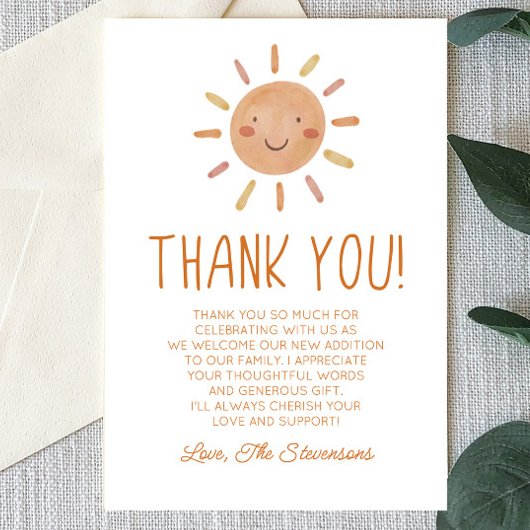 Carte De Remerciements Baby shower Boho Sunshine