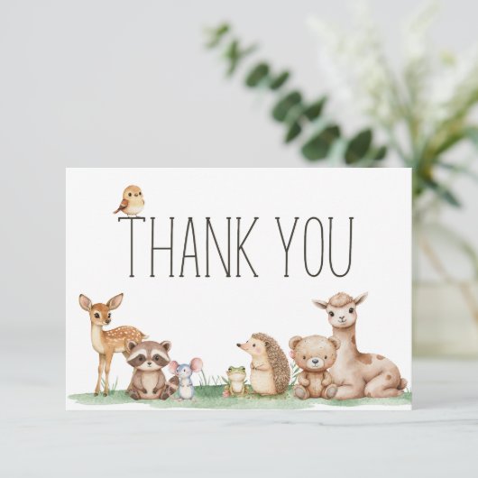 Carte De Remerciements Baby shower Boho Woodland Animaux (Debout devant)