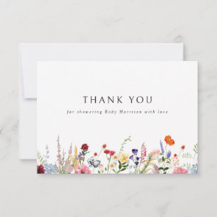 Carte De Remerciements Baby Shower Bordure de fleurs sauvages colorées