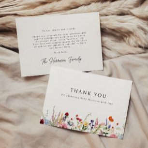 Carte De Remerciements Baby Shower Bordure de fleurs sauvages colorées