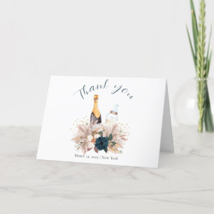 Carte De Remerciements Baby shower Bouteilles Champagne Poppin Blue Boho