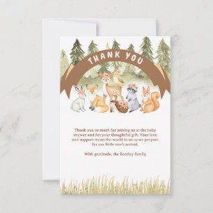 Carte De Remerciements Baby shower Brown Et Vert Des Animaux De Bois