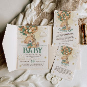 Carte De Remerciements Baby shower Brown vert Teddy Bear