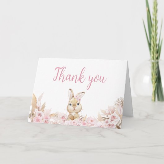 Carte De Remerciements Baby shower Bunny Boho Rose (Devant)
