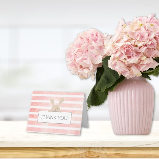 Carte De Remerciements Baby shower Bunny Pink Stripe