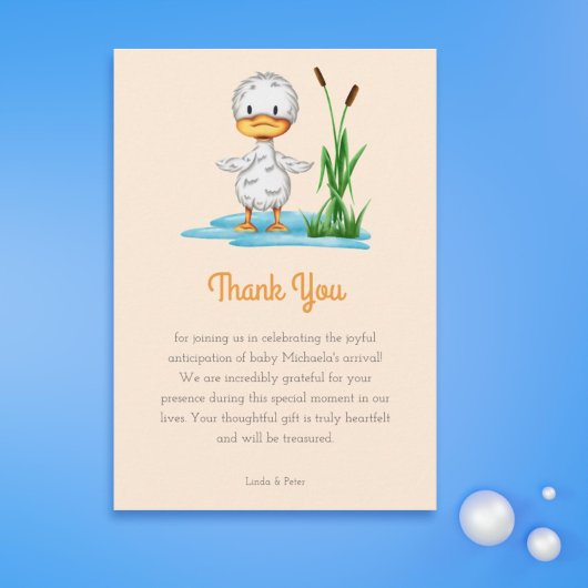 Carte De Remerciements Baby Shower Canard Simple Mixte