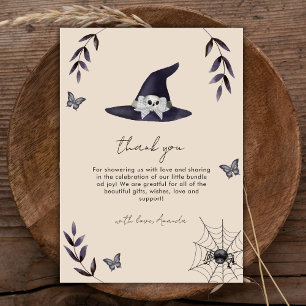 Carte De Remerciements Baby shower Casquette Neutral Boho Little Boo Witc