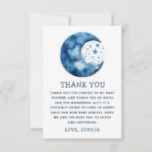 Carte De Remerciements Baby shower céleste de lune bleu blanc mignon (Devant)