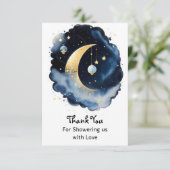 Carte De Remerciements Baby shower céleste Lune et étoiles Aquarelle (Debout devant)
