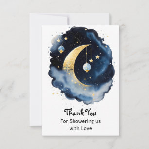 Carte De Remerciements Baby shower céleste Lune et étoiles Aquarelle