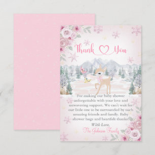 Carte De Remerciements Baby Shower Cerf Rose Flocon de Neige Hiver