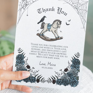 Carte De Remerciements Baby Shower Cheval à Bascule Floral Bleu Gothique