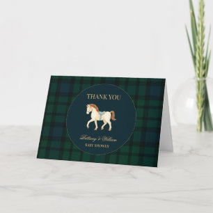 Carte De Remerciements Baby Shower Cheval Tartan Plaid Rustique