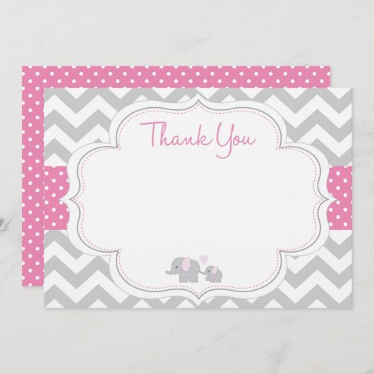 Carte de remerciements Baby shower Chevron Elephan (Devant / Derrière)