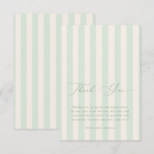 Carte De Remerciements Baby-Shower chic vert et ivoire à rayures 