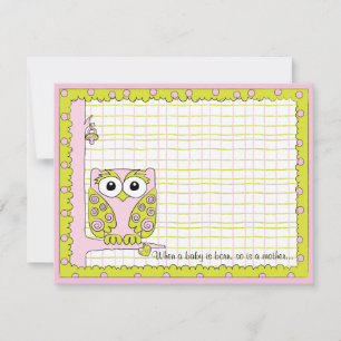 Carte de remerciements baby shower, Chouette rose/