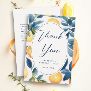 Carte De Remerciements Baby Shower Citron Aquarelle Moderne Orange Bleu