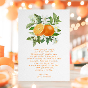 Carte De Remerciements Baby Shower Citron Orange Petite Chérie