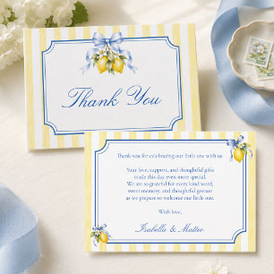 Carte De Remerciements Baby Shower Citron Rayé d'Amalfi