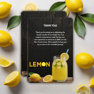 Carte De Remerciements Baby shower citron rustique