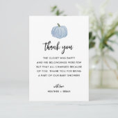 Carte De Remerciements Baby shower Citrouille bleu (Debout devant)