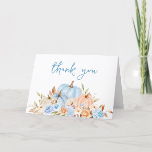 Carte De Remerciements Baby shower Citrouille bleu automne