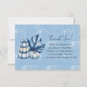 Carte De Remerciements Baby shower Citrouille bleu et garçon feuille