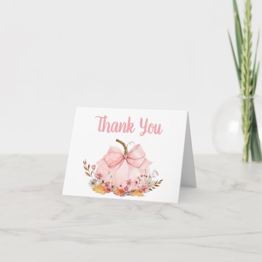 Carte De Remerciements Baby shower Citrouille de Bow rose (Devant)