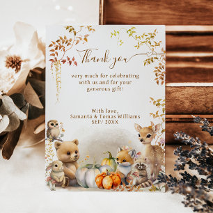 Carte De Remerciements Baby shower Citrouille de Fall Woodland Little