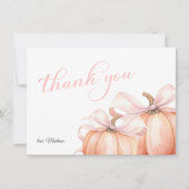 Carte De Remerciements Baby shower Citrouille de la Bow rose Coquette (Devant)