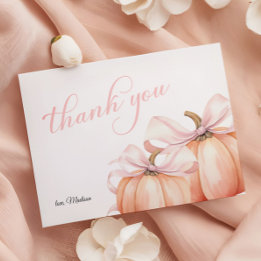 Carte De Remerciements Baby shower Citrouille de la Bow rose Coquette