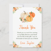 Carte De Remerciements Baby shower Citrouille orange et vert (Devant)