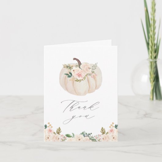 Carte De Remerciements Baby shower Citrouille rose fleuri (Devant)
