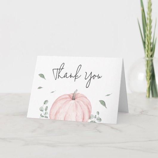 Carte De Remerciements Baby shower Citrouille rose minimaliste (Devant)