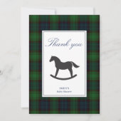 Carte De Remerciements Baby shower classique de cheval à bascule vert pla (Devant)