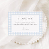 Carte De Remerciements Baby Shower Classique Garçon au Gingham Bleu Clair