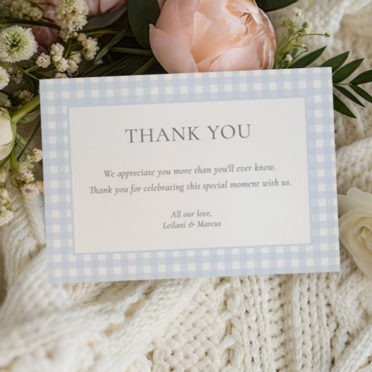 Carte De Remerciements Baby Shower Classique Garçon au Gingham Bleu Clair