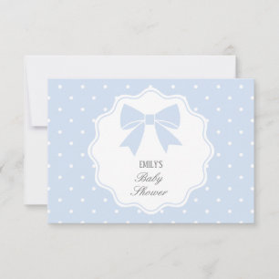 Carte De Remerciements Baby shower classique Pois Dusty Blue Bow Boy