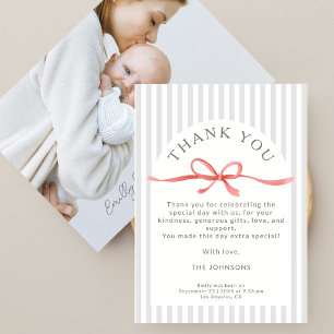Carte De Remerciements Baby-Shower Classique Rubans Gris Rouge