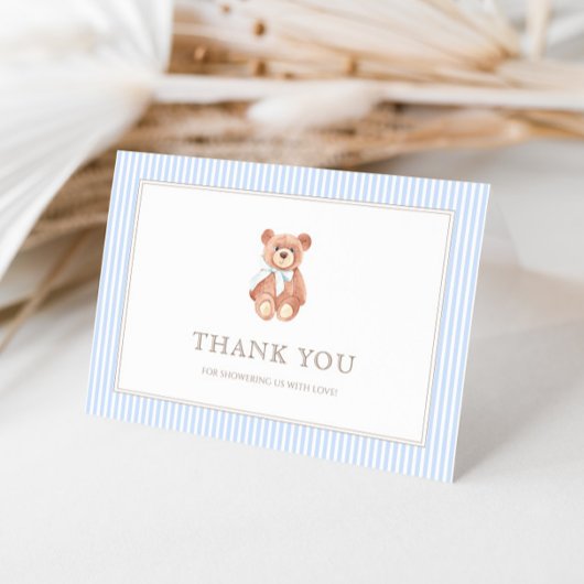 Carte De Remerciements Baby shower classique Teddy Bear Boy