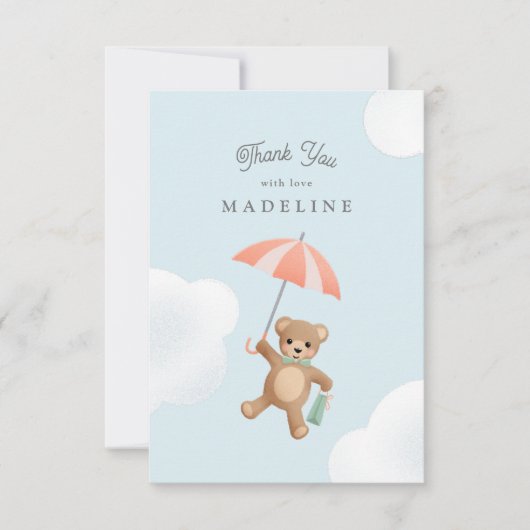 Carte De Remerciements Baby shower classique Teddy Bear Pastel (Devant)