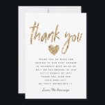 Carte De Remerciements Baby shower coeur de Parties scintillant Glam Gold<br><div class="desc">Carte de remerciements de baby shower Glam avec un message prêt à l'emploi en place. Le texte en haut dit "merci" dans la police de caractères de script moderne avec un faux coeur de parties scintillant d'or en dessous. Vous pouvez customiser ce produit en modifiant le libellé du texte à...</div>