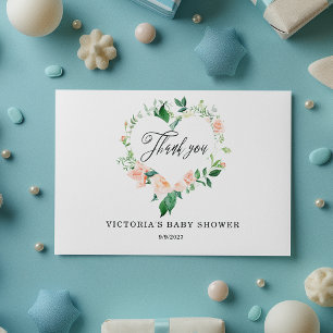 Carte De Remerciements Baby Shower Cœur Floral de Pêche