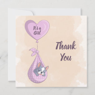 Carte De Remerciements Baby shower Coeur rose Chien-Chien-Chien mignon