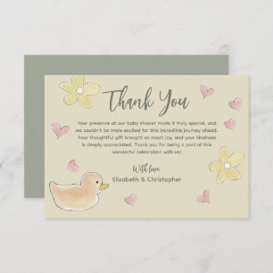 Carte De Remerciements Baby shower Coeurs de canard Fleurs mignonnes fill