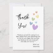 Carte De Remerciements Baby shower Coeurs mignons et colorés (Devant)