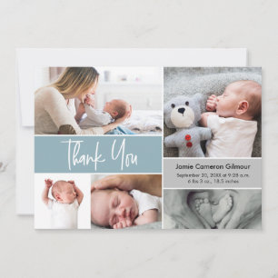 Carte De Remerciements Baby shower Collage photo de la main bleu