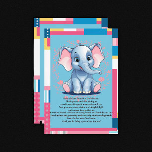 Carte De Remerciements Baby shower coloré Jungle Blue Elephant